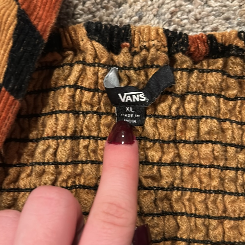 Vans Checkerboard Corduroy Mini Dress in Black, Rust & Mustard - Picture 2 of 3